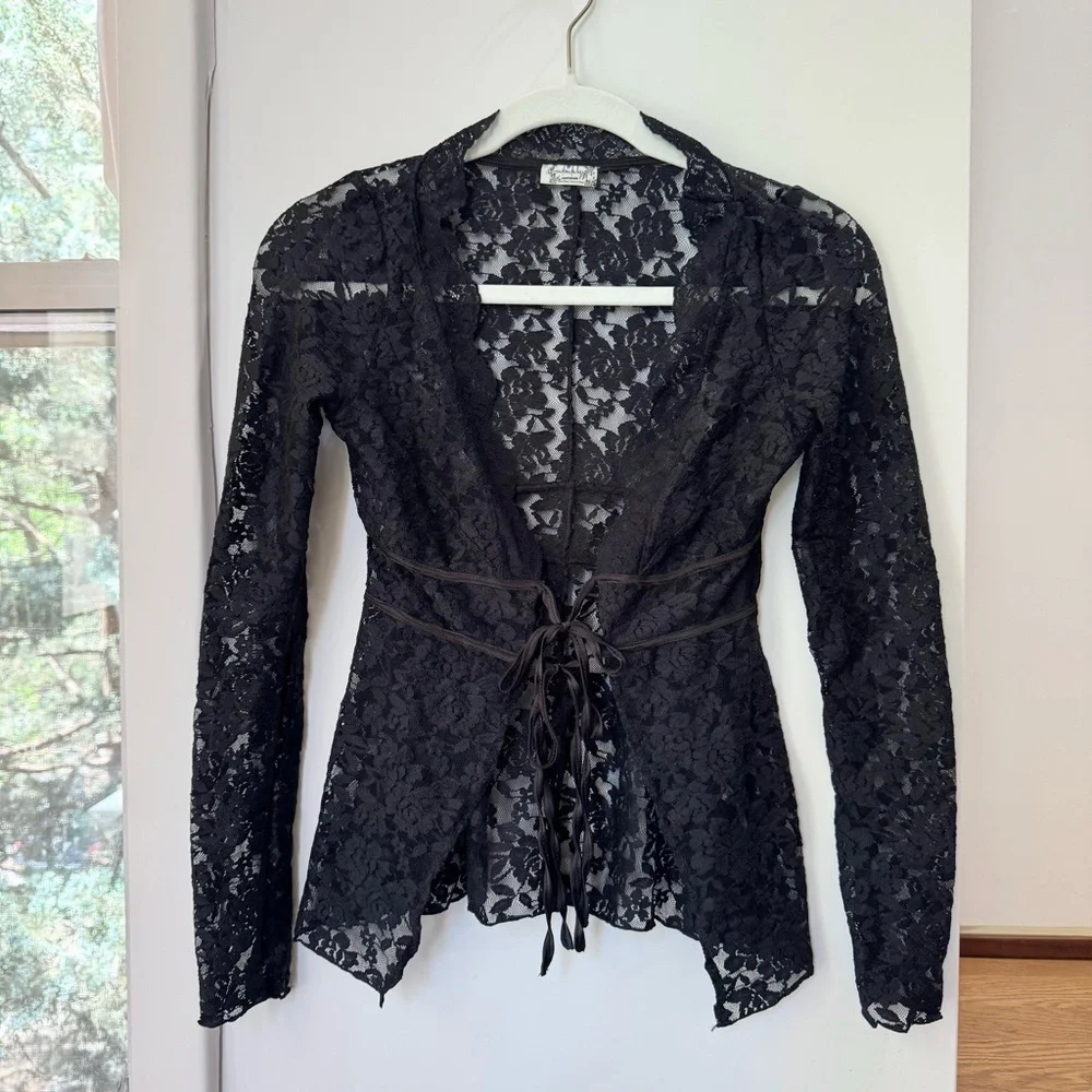 New Free People Daylight Long-Sleeve Lace Top Black XS